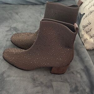 Kenneth Cole Reaction Brown Crystal-Studded Sock Ankle Boots
